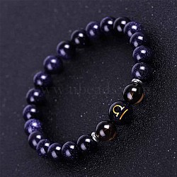 Libra Round Synthetic Blue Goldstone & Natural Smoky Quartz Stretch Bracelets for Women Men(EA3132-1)