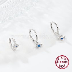 3 Pair 3 Cubic Zirconia Horse Eye Dangle Hoop & Stud Earrings Set, Rhodium Plated 925 Sterling Silver Jewelry for Women, Platinum, 7mm, 16~18mm, 1 Pair/style(EJEW-F317-02P)