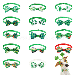AHADEMAKER 14Pcs 14 Style Adjustable Cloth Pet Bow Ties, Pet's Collars, with Plastic Buckles, for Saint Patrick's Day, Mixed Patterns, 240~395mm, 1pc/style(AJEW-GA0005-16)