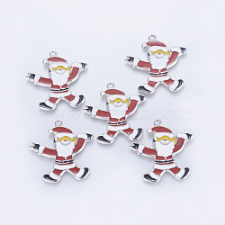 Alloy Enamel Pendants, Lead Free and Cadmium Free, Christmas Santa Claus, Colorful, Platinum, about 36mm long, 37mm wide, 1.5mm thick, hole: 2mm(LFP007Y)