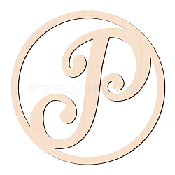 Laser Cut Wooden Wall Sculpture, Torus Wall Art, Home Decor Artwork, Flat Round with Letter, BurlyWood, Letter.P, 310x6mm(WOOD-WH0105-054)