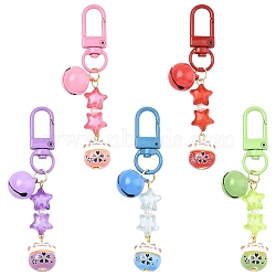5Pcs Handmade Porcelain & Acrylic & Iron Pendant Decorations, with Alloy Swivel Lobster Claw Clasps, Maneki Neko, Mixed Color, 80mm(HJEW-YW00310)
