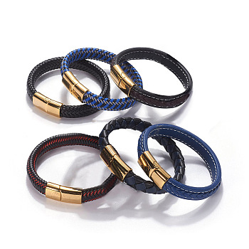Retro Leather Cord Bracelets, with 304 Stainless Steel Magnetic Clasps, Mixed Color, 8-3/4 inch(22.1cm), 12.5mm