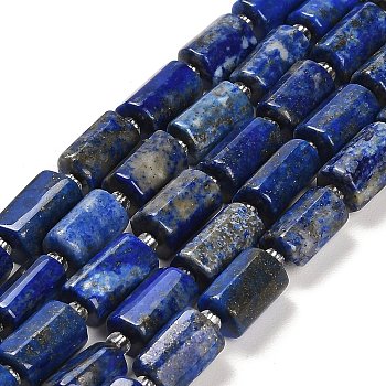 Natural Lapis Lazuli Beads Strands, with Seed Beads, Faceted Column, 9~11x6~7.5x6~7.5mm, Hole: 1.2mm, about 30pcs/strand, 15.16~15.55 inch(38.5~39.5cm)