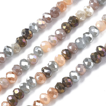 Electroplate Glass Beads Strands, AB Color Plated, Faceted, Rondelle, Dark Gray, 3x2.5mm, Hole: 0.7mm, about 161~190pcs/strand, 14.96 inch~17.52 inch(38cm~44.5cm)
