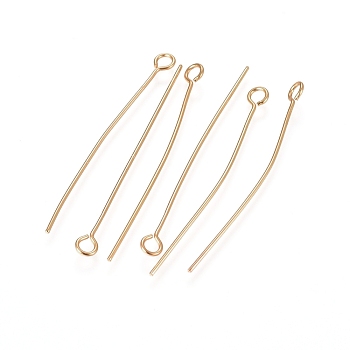 304 Stainless Steel Eye Pins, Golden, 34.7x0.6mm, Hole: 2mm