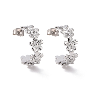 304 Stainless Steel Flower Wrap Stud Earrings, Half Hoop Earrings for Women, Stainless Steel Color, 20.5x7.5mm, Pin: 0.7mm