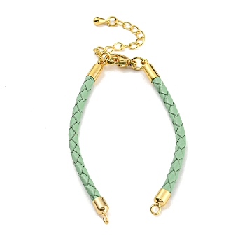 Leather Braided Cord Link Bracelets, Fit for Connector Charms, with Long-Lasting Plated Rack Plating Colden Tone Brass Lobster Claw Clasp & Chain Extender, Dark Sea Green, 6x1/8 inch(15.2cm), Hole: 2mm
