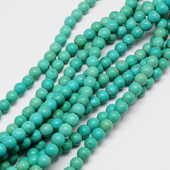1 Strand Dyed Light Sea Green Round Synthetic Turquoise Beads Strands, 4mm, Hole: 1mm, about 110pcs/strand, 15.6 inch