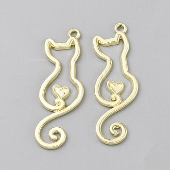 Alloy Pendants, Hollow Cat Shape Charms, Golden, 34x11.5x1.5mm, Hole: 1.4mm