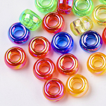 Plastic Beads, AB Color Plated, Large Hole Beads, Barrel, Mixed Color, 9x6mm, Hole: 4mm