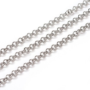 304 Stainless Steel Rolo Chains, Belcher Chain, with Spool, Unwelded, Stainless Steel Color, 4x0.8mm, about 32.8 Feet(10m)/roll