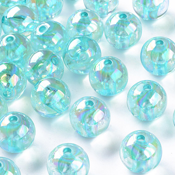 Transparent Acrylic Beads, AB Color Plated, Round, Pale Turquoise, 16x15mm, Hole: 2.8mm, about 220pcs/500g