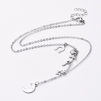 Pendant Necklaces, with Brass Cable Chains, 304 Stainless Steel Lobster Claw Clasps and Charms(Random Shapes, Except Star & Moon), Platinum & Stainless Steel Color, 19.49 inch(49.5cm)