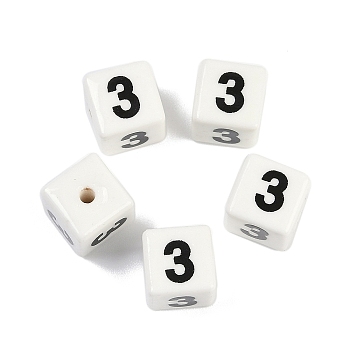 Porcelain Beads, Square with Number, Number, 9x9x9mm, Hole: 1.8mm