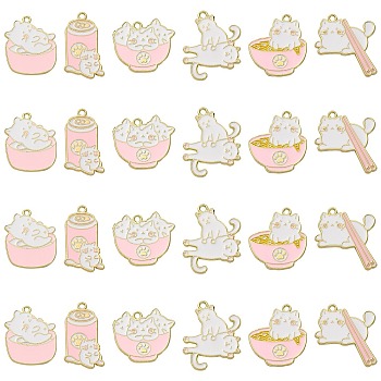 12Pcs 6 Styles Alloy Enamel Pendant, Golden, Cat Charm, Pink, 27~37x18.5~30x1.5~1.6mm, Hole: 2.3mm, 2pcs/style