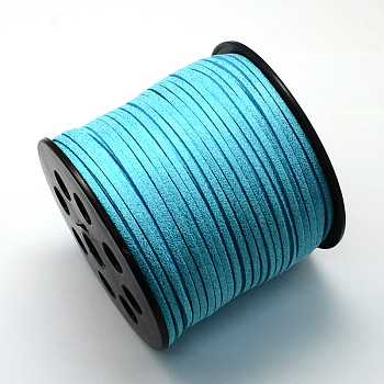 Eco-Friendly Faux Suede Cord, Faux Suede Lace, with Glitter Powder, Sky Blue, 2.7x1.4mm, about 100yards/roll(300 feet/roll)