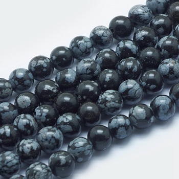 Natural Snowflake Obsidian Beads Strands, Round, Hole: 2mm, 8mm, about 48pcs/strand, 15.3 inch