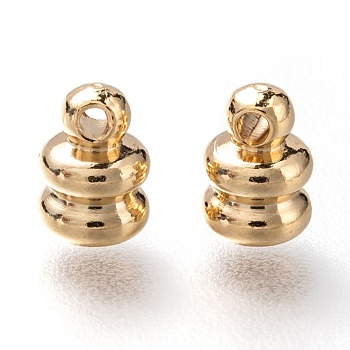 Brass Cord Ends, End Caps, Long-Lasting Plated, Real 24K Gold Plated, 6x4.5mm, Hole: 1mm, Inner Diameter: 3mm