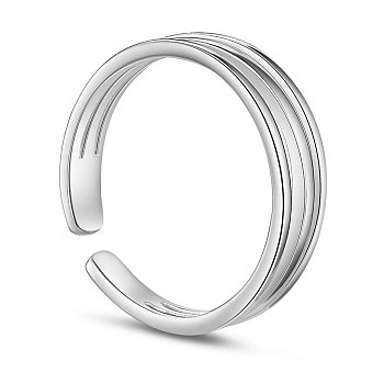 SHEGRACE 925 Sterling Silver Cuff Tail Ring, with Three Bands4, Silver, US Size 4 1/4(15mm)