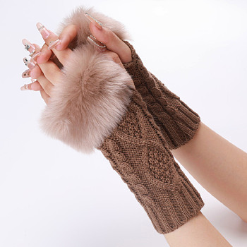 Polyacrylonitrile Fiber Yarn Knitting Fingerless Gloves, Fluffy Winter Warm Gloves with Thumb Hole, Camel, 200~260x125mm