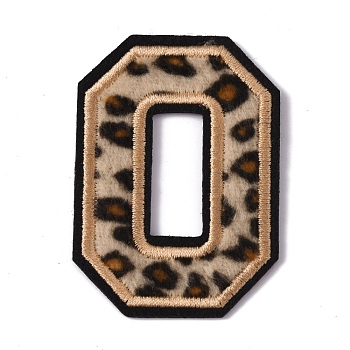 Polyester Computerized Embroidery Cloth Iron On Sequins Patches, Leopard Print Pattern Stick On Patch, Costume Accessories, Appliques, Letter.O, 61x44x1.5mm