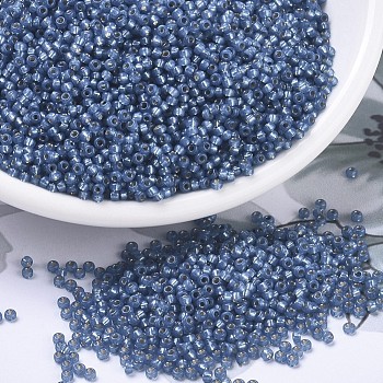 MIYUKI Round Rocailles Beads, Japanese Seed Beads, 11/0, (RR648) Dyed Denim Blue Silverlined Alabaster, 11/0, 2x1.3mm, Hole: 0.8mm, about 5500pcs/50g