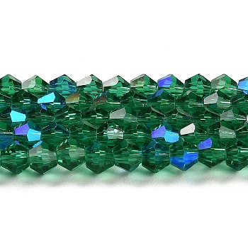 Transparent Electroplate Glass Beads Strands, AB Color Plated, Faceted, Bicone, Teal, 3.5~3.8x3mm, Hole: 0.8mm, about 113~115pcs/strand, 14.17~14.37 inch(36~36.5cm)