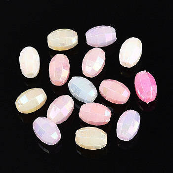 Plastic Beads, Imitation Jelly, Barrel, AB Color Plated, Faceted, Mixed Color, 10x6.5x6.5mm, Hole: 2mm, about 2500pcs/500g