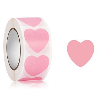 Heart Paper Stickers, Self Adhesive Roll Sticker Labels, for Envelopes, Bubble Mailers and Bags, Pink, 25mm, 500Pcs/roll