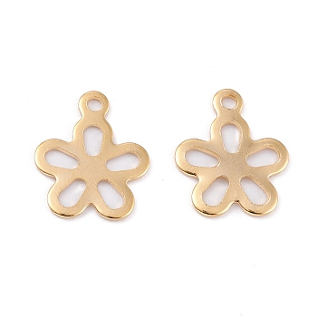 201 Stainless Steel Charms, Laser Cut, Hollow, Flower, Real 18k Gold Plated, 13.5x11x0.8mm, Hole: 1.4mm