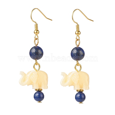 Natural Gemstone & Resin Elephant Dangle Earrings(EJEW-JE04981-02)-3
