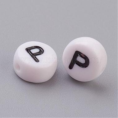 Flat Round with Letter P Acrylic Beads(X-PL37C9070-P)-2