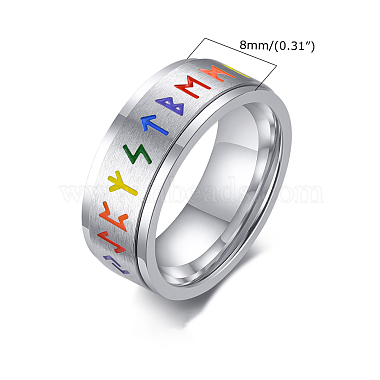Rainbow Color Pride Flag Rune Words Odin Norse Viking Amulet Enamel Rotating Ring(RABO-PW0001-037A)-5