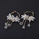 Acrylic Imitation Shell Flower with Glass Tassel Dangle Hoop Earrings with 925 Sterling Silver Pins(EJEW-L281-06LG)-3