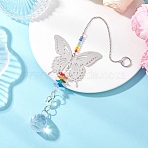201 Stainless Steel Butterfly Shape & Rainbow Crystal Glass Hanging Suncatcher, Colorful, 243mm(HJEW-JM04681)