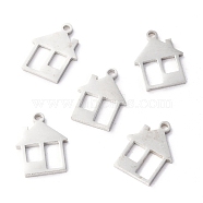 304 Stainless Steel Charms, Laser Cut, House, Stainless Steel Color, 14x10.5x1.1mm, Hole: 1.2mm(STAS-O142-39P)