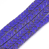 Spray Painted Non-magnetic Synthetic Hematite Beads Strands, Arrow/Chevron, Blue, 6x6x2.5mm, Hole: 0.7mm, about 108pcs/strand, 15.9 inch(G-T124-03E)