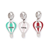 304 Stainless Steel European Dangle Charms, Large Hole Pendants, with Enamel, Stainless Steel Color, Balloon & Word Love, Mixed Color, 25mm, Hole: 4.5mm(STAS-I192-17P)