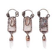 Natural Druzy Agate and Quartz Crystal Big Pendants, with Tin Findings, Lead & Nickel & Cadmium Free, Rectangle and Bullet, Red Copper, 106.5mm(G-M383-06R)