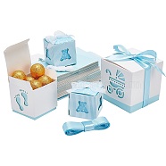 PandaHall Elite 30 Sets 3 Style Paper Gift Box, Wedding Decoration, with Polyester Ribbon and Baby, for Baby Shower Gift Box, Light Sky Blue, 6~8.5x6~8.5x6~8.6cm, 10 sets/style(CON-PH0002-60)