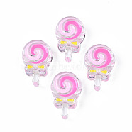 Transparent Acrylic Beads, with Enamel, Lollipop, Hot Pink, 28x18.5x10.5mm, Hole: 3mm(ACRC-S039-04E)