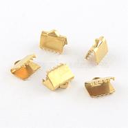 304 Stainless Steel Ribbon Crimp Ends, Golden, 8x8.5mm, Hole: 1.5mm(STAS-Q187-03G)