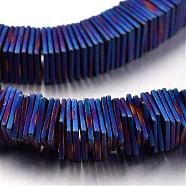 Electroplate Non-magnetic Synthetic Hematite Bead Strands, Frosted, Square Heishi Beads, Thin Slice Beads, Blue Plated, 8x8x1mm, Hole: 1mm, about 390pcs/strand, 15.7 inch(G-F300-20B-F05)