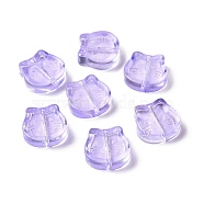 Transparent Spray Painted Glass Beads, Cat, Medium Purple, 13.5x14x5mm, Hole: 1.2mm(GLAA-I050-13E)