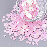 Ornament Accessories, PVC Plastic Paillette/Sequins Beads, No Hole/Undrilled Beads, Heart, Pearl Pink, 3~5.5x3~5.5x0.4mm(PVC-T005-040)