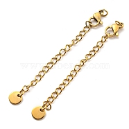304 Stainless Steel Curb Chain Extender, End Chains with Lobster Claw Clasps and Flat Round Chain Tabs, Real 18K Gold Plated, 66mm(STAS-G310-04G)