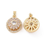 Real 18K Gold Plated Brass Micro Pave Clear Cubic Zirconia Pendants, Flat Round Charms, Clear, 17x14x7mm, Hole: 5x3mm(KK-E068-VC302)