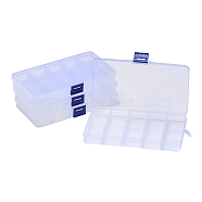 Plastic Bead Storage Containers, Adjustable Dividers Box, Removable 15 Compartments, Rectangle, Clear, 17.5x10.2x2.2cm, Compartment Inner Size: 3.3x3cm(CON-Q026-02A)