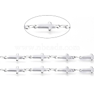 304 Stainless Steel Link Chains, Soldered, with Spool, Cross, Stainless Steel Color, Oval Link: 3.5x2x0.3mm, Cross: 13.5x5x1mm, about 16.4 Feet(5m)/roll(CHS-G014-03P)